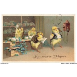 ASHP16-1036-ANIMAUX - HEUREUSES PAQUES - OISILLONS - OEUFS - FLEURS ET TELEPHONE