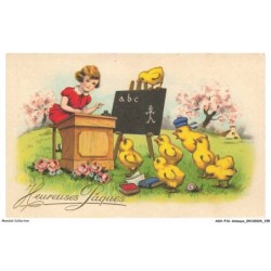 ASHP16-1063-ANIMAUX - HEUREUSE PAQUES - FILLETTE DONNANT UN COUR A DES OISILLONS