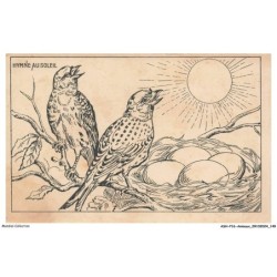 ASHP16-1060-ANIMAUX - HYMNE AU SOLEIL - DESSIN DE DEUX OISEAUX PRES D'UN NID ET SOLEIL