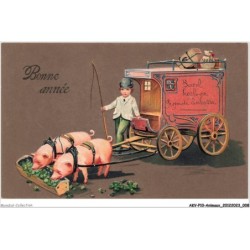 AKVP10-0751-ANIMAUX - BONNE ANNEE - DEUX COCHONS TIRANT UN CARROSSE