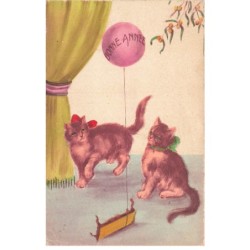 MIKII-0638 DEUX CHATS ET BALLON BONNE ANNEE MGA N°1301