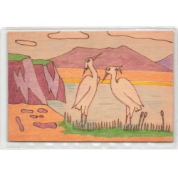 MIKII-048 OISEAU HERON CIGOGNE CARTE PLAQUAGE EN BOIS
