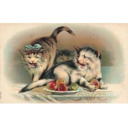 MIKII-033 CHATS NOEUD PAPILLON BLEU ET POMMES PAR ILLUSTRATEUR