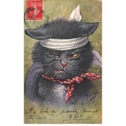 MIKII-004 UN CHAT NOIR QUI PLEURE AVEC BANDEAU SUR LA TETE PAR ILLUSTRATEUR THIELE