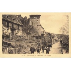 15 CARLAT -SAN47680 L EGLISE L AUVERGNE ATTELAGE BOEUFS